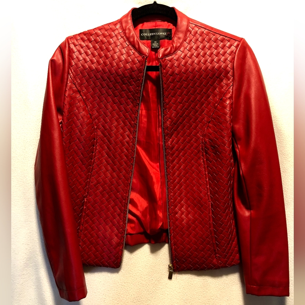 Colleen Lopez Vibrant Red Quilted Faux Leather Jacket